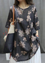 Load image into Gallery viewer, Loose Black O-Neck Print Linen Shirts Half Sleeve