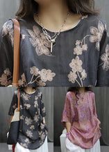 Load image into Gallery viewer, Loose Black O-Neck Print Linen Shirts Half Sleeve