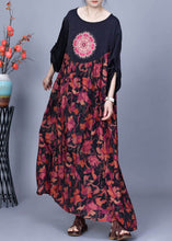 Load image into Gallery viewer, Loose Black O Neck Print Patchwork Silk Dresses Spring