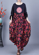 Load image into Gallery viewer, Loose Black O Neck Print Patchwork Silk Dresses Spring
