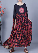 Load image into Gallery viewer, Loose Black O Neck Print Patchwork Silk Dresses Spring