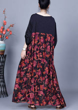 Load image into Gallery viewer, Loose Black O Neck Print Patchwork Silk Dresses Spring