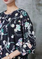 Loose Black Oversized Print Silk Velvet Loose Sweatshirts Top Spring
