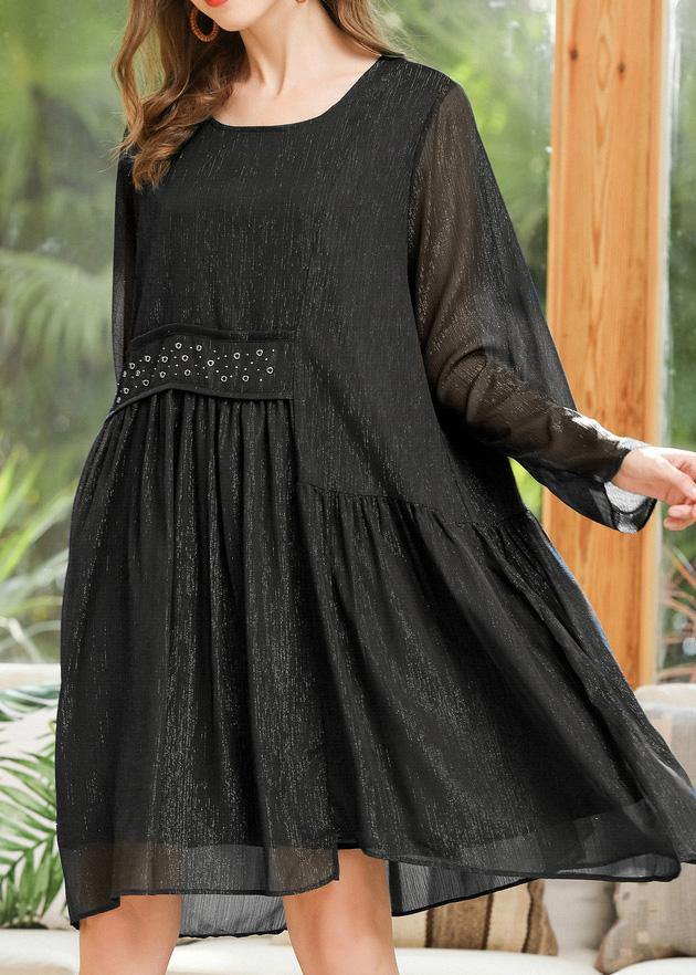 Loose Black Patchwork Chiffon Summer Dress - SooLinen