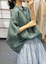 Load image into Gallery viewer, Loose Black Peter Pan Collar Print Cotton Blouses Half Sleeve