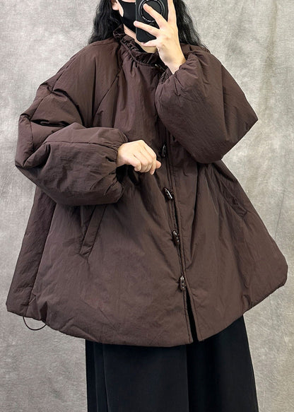 Loose Black Ruffled Pockets Patchwork Fine Cotton Filled Coats Winter