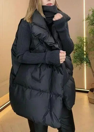 Loose Black Stand Collar Oversized Fine Cotton Filled Vest Winter