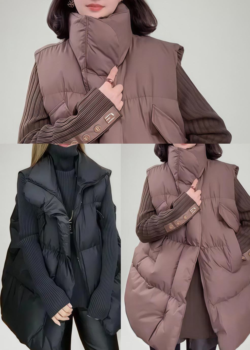 Loose Black Stand Collar Oversized Fine Cotton Filled Vest Winter