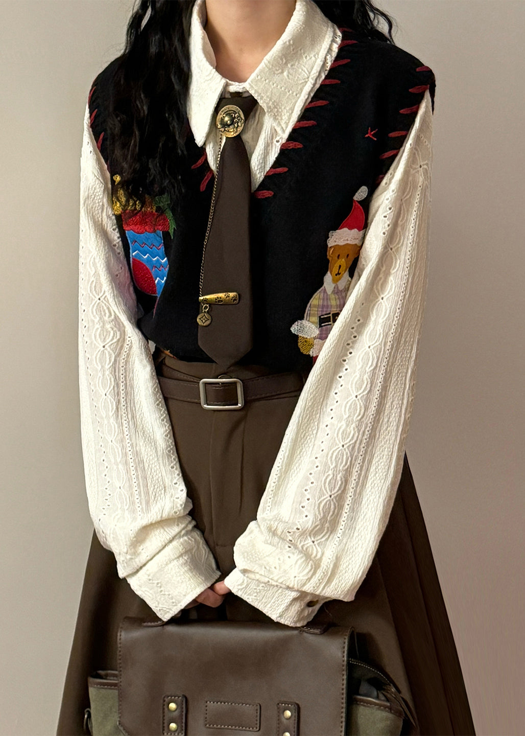 Loose Black V Neck Character Button Knit Waistcoat Sleeveless