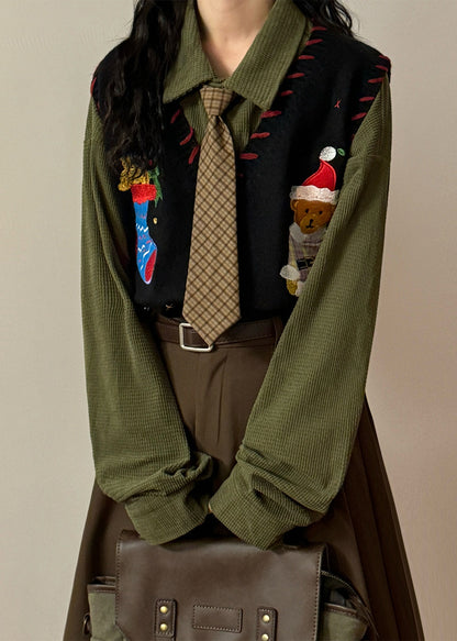 Loose Black V Neck Character Button Knit Waistcoat Sleeveless