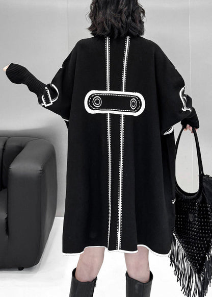 Loose Black V Neck Wear On Both Sides Knit Coats Fall