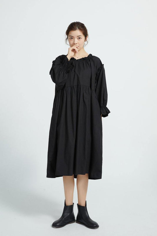 Loose Black cotton Tunics High Waist Loose Dress - SooLinen