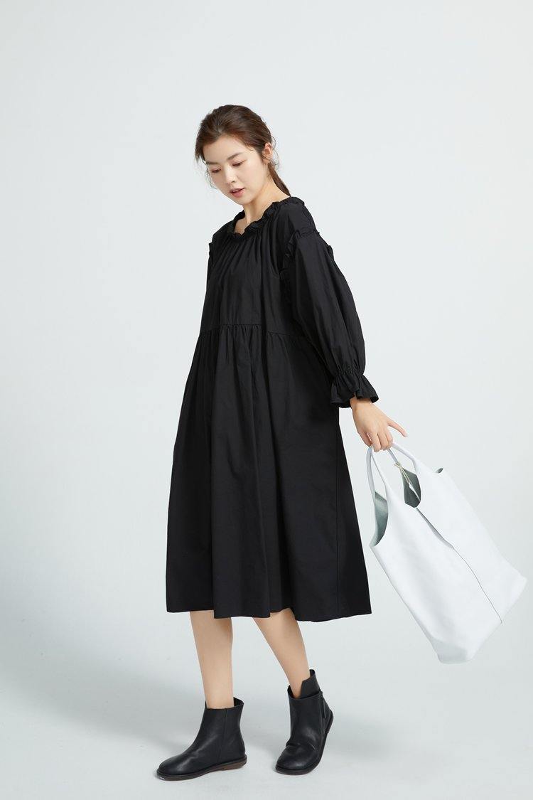 Loose Black cotton Tunics High Waist Loose Dress - SooLinen