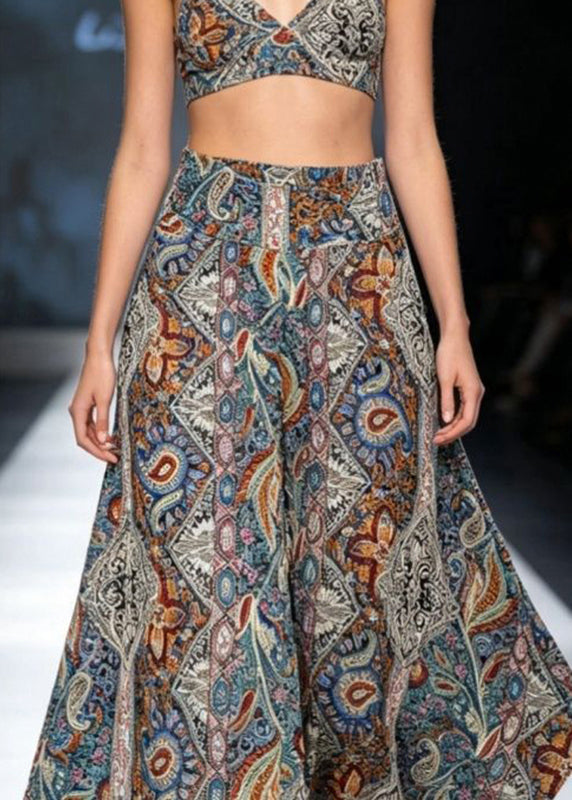Loose Blue Asymmetrical High Waist Pockets Wide Leg Pants Summer