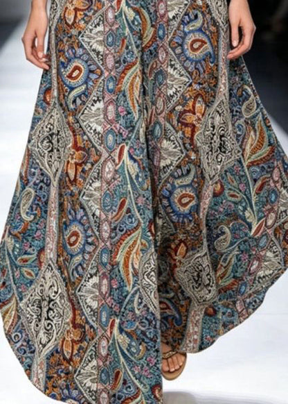 Loose Blue Asymmetrical High Waist Pockets Wide Leg Pants Summer