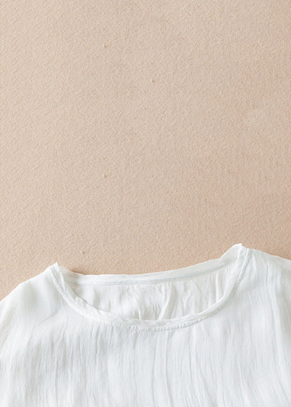 Loose Blue Gradient Color O Neck Cotton Dresses Half Sleeve