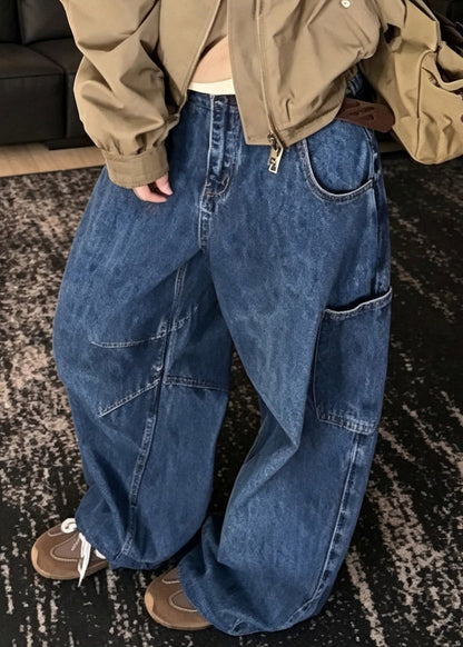 Loose Blue High Waist Patchwork Wide Leg Jeans
