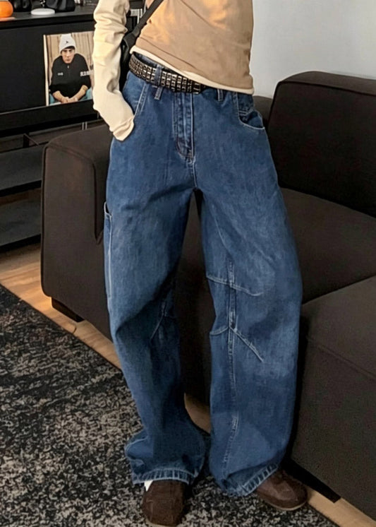 Loose Blue High Waist Patchwork Wide Leg Jeans