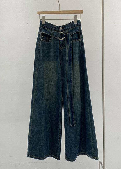 Loose Blue Patchwork High Waist Wide Leg Jeans Spring