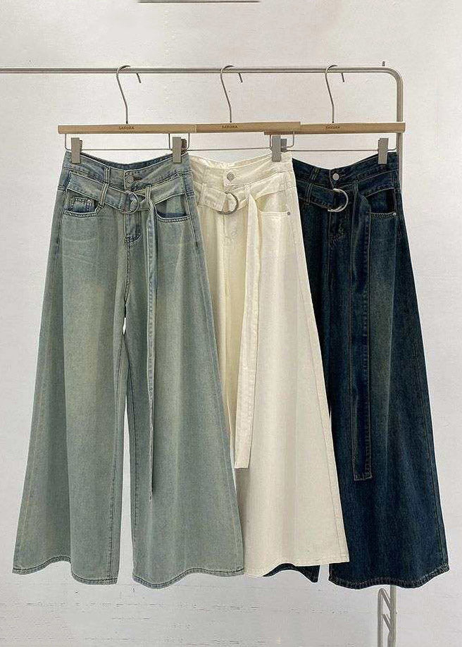 Loose Blue Patchwork High Waist Wide Leg Jeans Spring