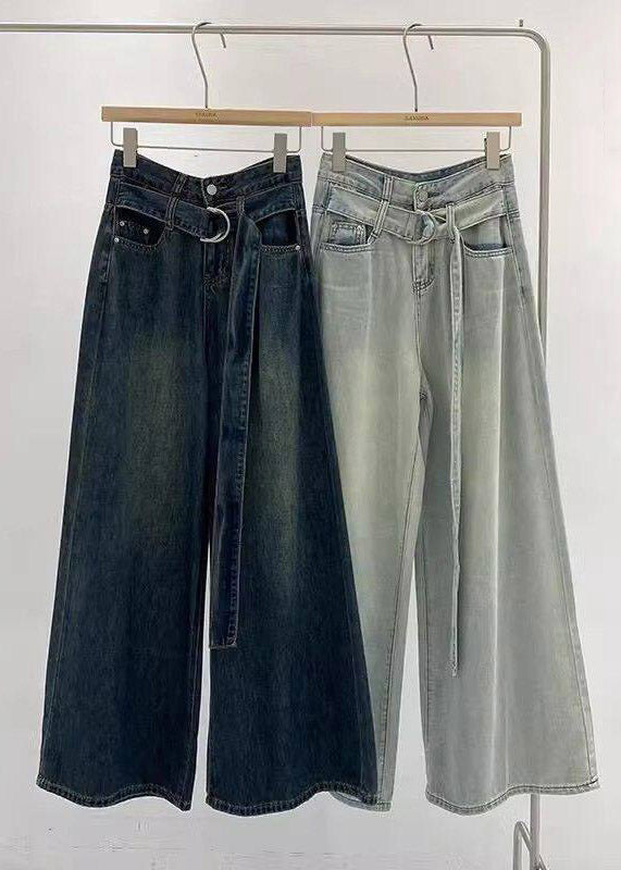Loose Blue Patchwork High Waist Wide Leg Jeans Spring