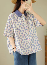 Load image into Gallery viewer, Loose Blue Peter Pan Collar Button Print Cotton Blouses Summer