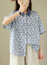 Load image into Gallery viewer, Loose Blue Peter Pan Collar Button Print Cotton Blouses Summer