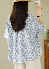 Load image into Gallery viewer, Loose Blue Peter Pan Collar Button Print Cotton Blouses Summer
