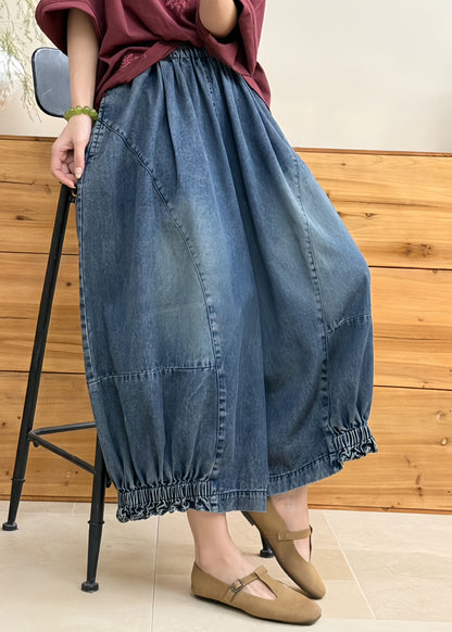Loose Blue Pockets Patchwork Denim Lantern Pants Fall