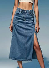 Load image into Gallery viewer, Loose Blue Pockets Side Open Denim Summer Skirts