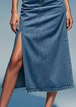 Load image into Gallery viewer, Loose Blue Pockets Side Open Denim Summer Skirts