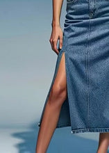 Load image into Gallery viewer, Loose Blue Pockets Side Open Denim Summer Skirts