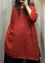 Load image into Gallery viewer, Loose Blue Pockets Side Open Linen Tops Bracelet Sleeve