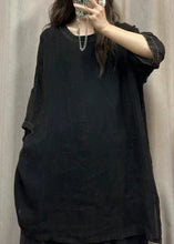 Load image into Gallery viewer, Loose Blue Pockets Side Open Linen Tops Bracelet Sleeve