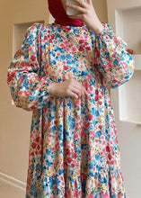Load image into Gallery viewer, Loose Blue Print High Waist Cotton Long Dresses Spring