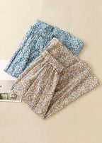 Loose Blue Print Pockets Elastic Waist Cotton Skirt Summer