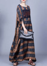 Load image into Gallery viewer, Loose Blue Striped O Neck Silk Maxi Dresses Bracelet Sleeve