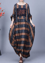 Load image into Gallery viewer, Loose Blue Striped O Neck Silk Maxi Dresses Bracelet Sleeve