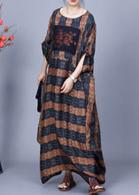 Load image into Gallery viewer, Loose Blue Striped O Neck Silk Maxi Dresses Bracelet Sleeve
