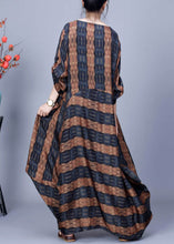 Load image into Gallery viewer, Loose Blue Striped O Neck Silk Maxi Dresses Bracelet Sleeve