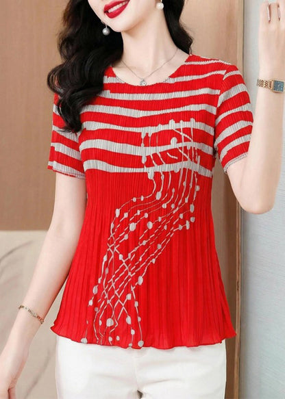 Loose Blue Striped O-Neck T Shirt Short Sleeve