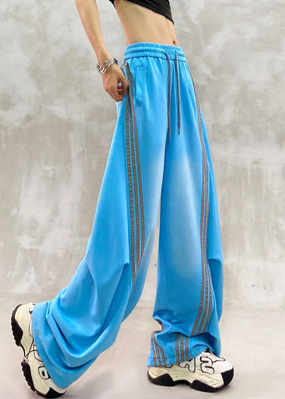 Loose Blue Striped Patchwork Wrinkled Straight Pants Fall