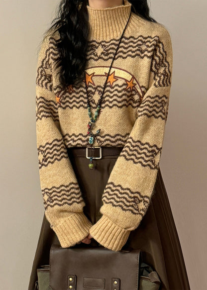 Loose Blue Striped Stars Knit Sweaters Winter