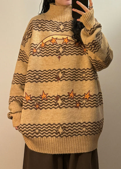 Loose Blue Striped Stars Knit Sweaters Winter