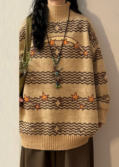 Loose Blue Striped Stars Knit Sweaters Winter