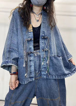 Load image into Gallery viewer, Loose Blue V Neck Button Patchwork Denim Coats Long Sleeve