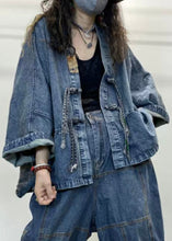 Load image into Gallery viewer, Loose Blue V Neck Button Patchwork Denim Coats Long Sleeve