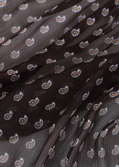 Loose Brown Asymmetrical Wrinkled Print Chiffon Top Summer