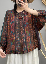 Load image into Gallery viewer, Loose Brown Print Button Linen Shirt Long Sleeve