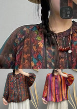 Load image into Gallery viewer, Loose Brown Print Button Linen Shirt Long Sleeve